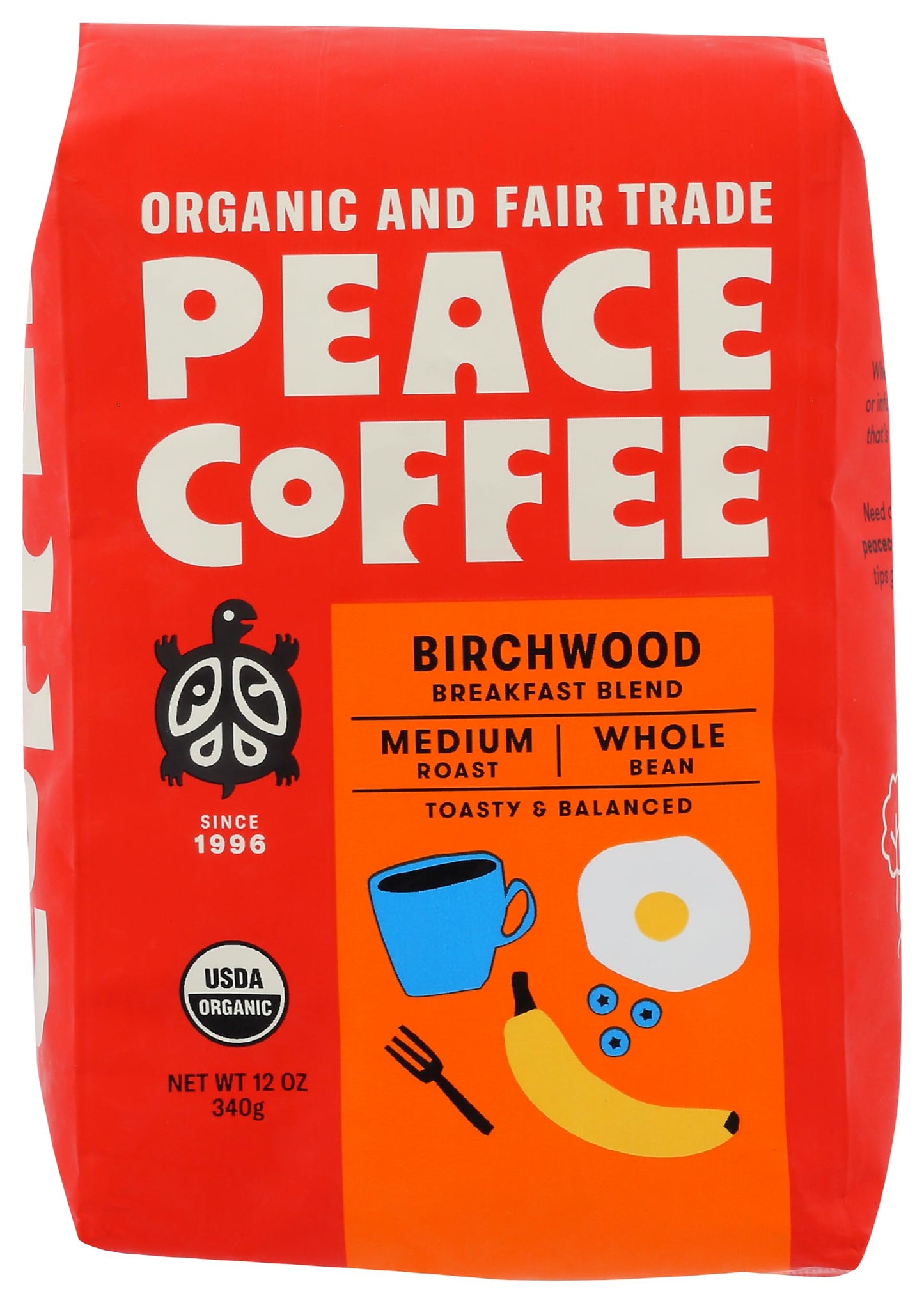 PEACE COFFEE Organic Birchwood Blend Whole Bean Coffee, 12 OZ