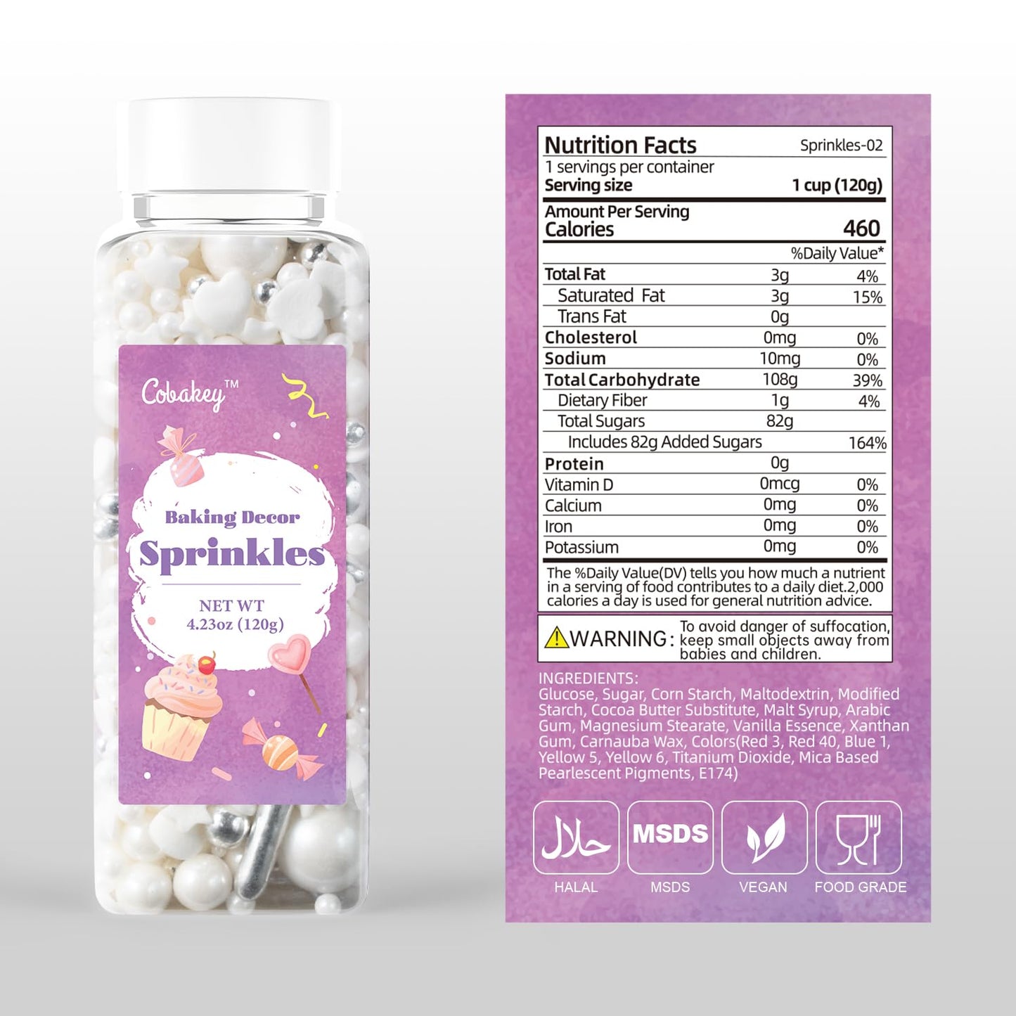 White Wedding Sprinkles For Cake Decorating 4.23Ounce - Sugar Mix Contains White & Silver Pearl Sprinkles For Cupcake Toppers, I