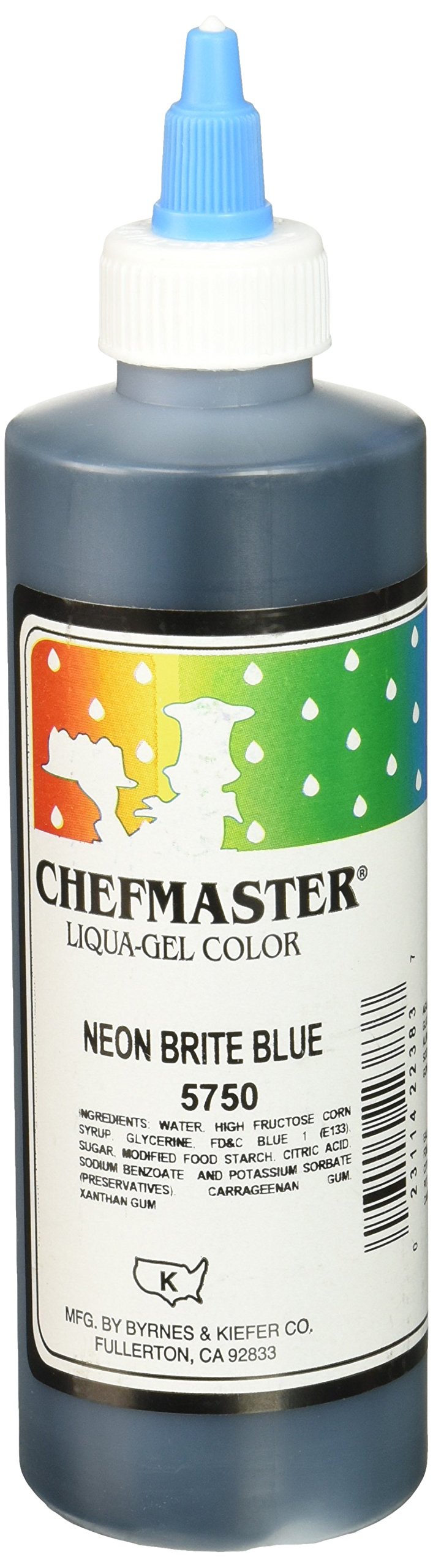 Chefmaster Neon Blue Liqua-Gel® Food Coloring | Vibrant Color | Professional-Grade Dye For Icing, Frosting, Fondant | Baking & Decorating | Fade-Resistant | Easy-To-Use | Made In Usa | 10.5 Oz