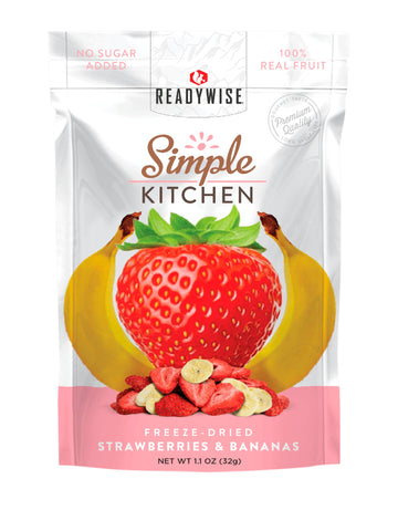Readywise - Simple Kitchen  Freeze-Dried Strawberries & Bananas  Pack Of 1  Vegetarian  Gluten Free  Snacks  Strawberries  Banana  Dried Fruit  Pre Workout  Healthy Snacks  Camping  Survival Food
