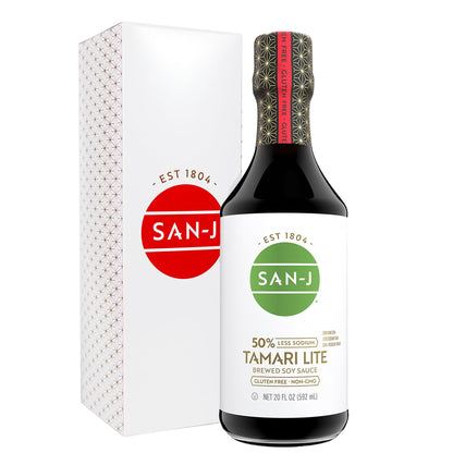 San-J - Gluten Free Tamari Lite Soy Sauce with 50% Less Sodium - Made with 100% Soy - Specially Brewed - 20 oz. Bottle