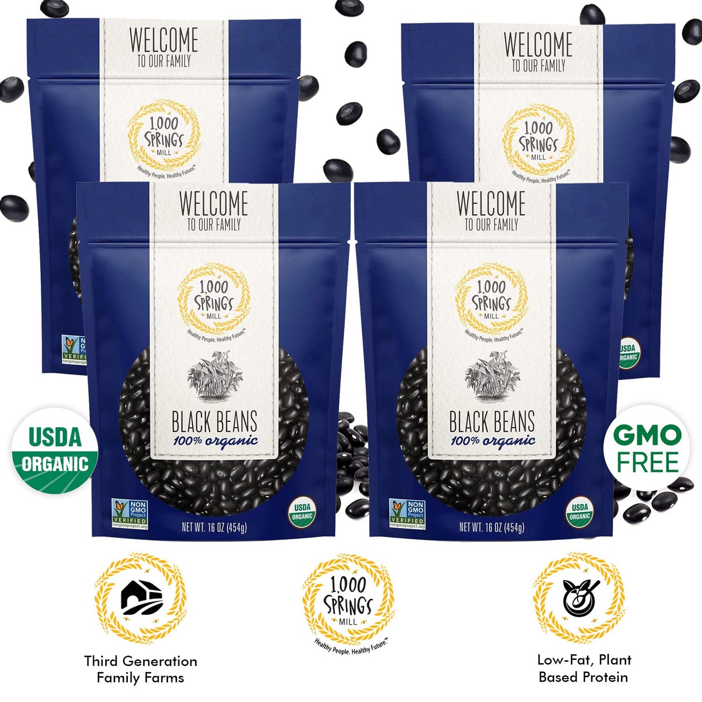 1000 Springs Mill - Organic Black Beans | Used For Soups, Salads, Chili, Dips Or Various Breakfast Dishes | Bulk Dry Black Beans