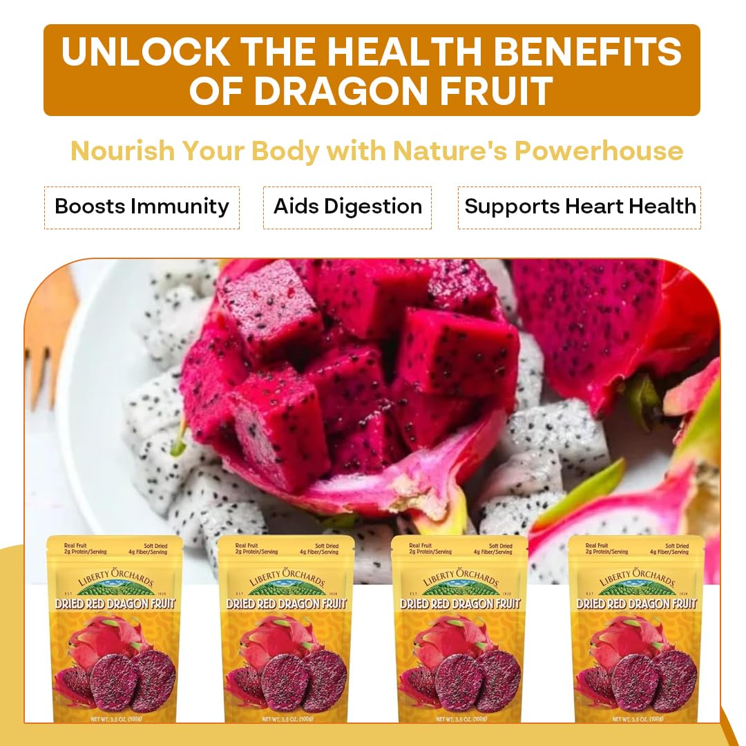 Liberty Orchard Organic Dried Red Dragon Fruit With Fiber- Ideal For Recipes Or A Nutritious Fruit For Busy Lifestyle- Nutrient-