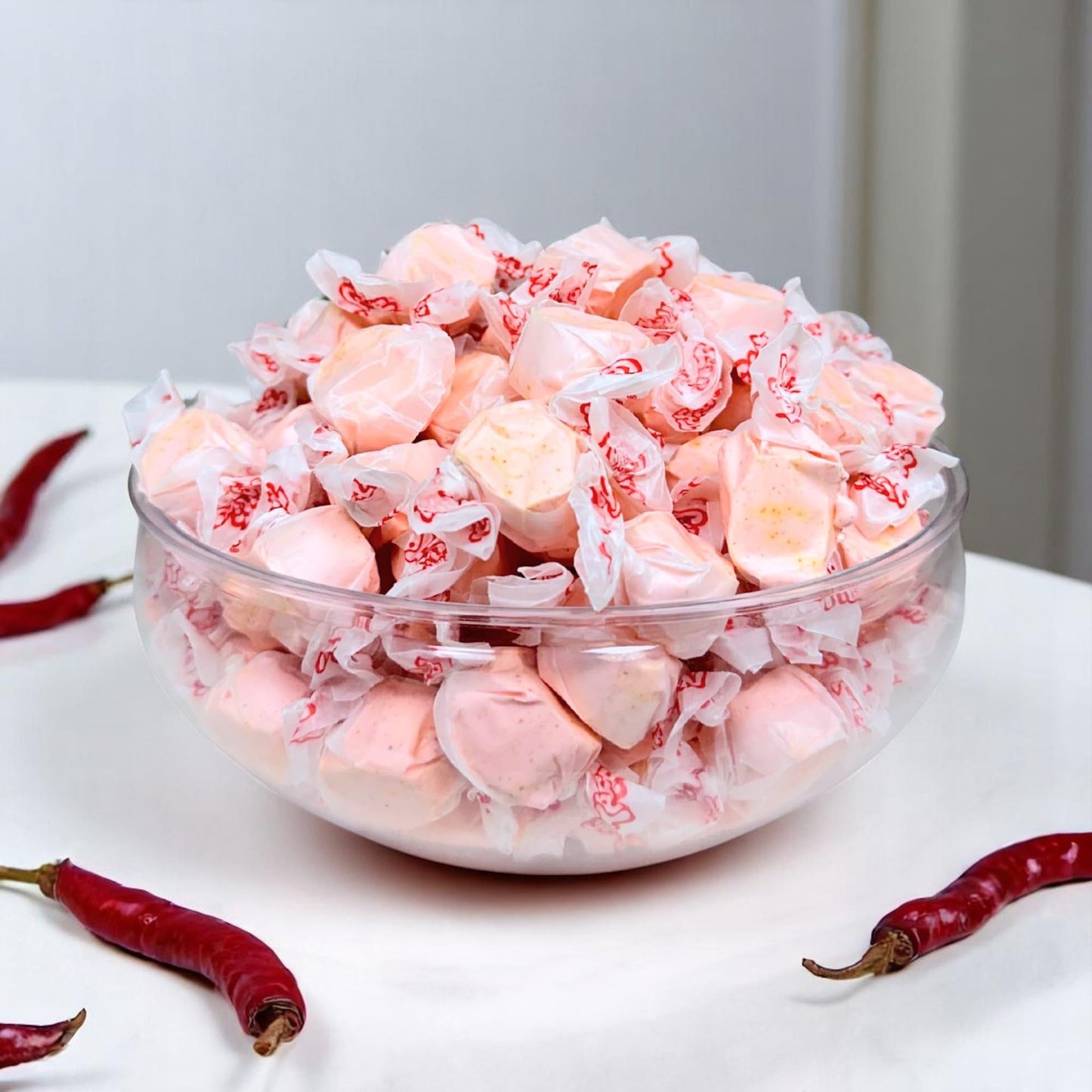 Premium Xtreme Hot Saltwater Taffy Chewy Candy Sweet And Spicy Flavor Bulk 1 Lb Bag 60+ Pieces Individually Wrapped, Nut & Glute