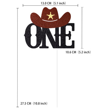 Gexolenu 1 Pcs Cowboy First Birthday Cake Topper Glitter Brown And Black Hat One Cake Picks For Western Theme Baby Shower First
