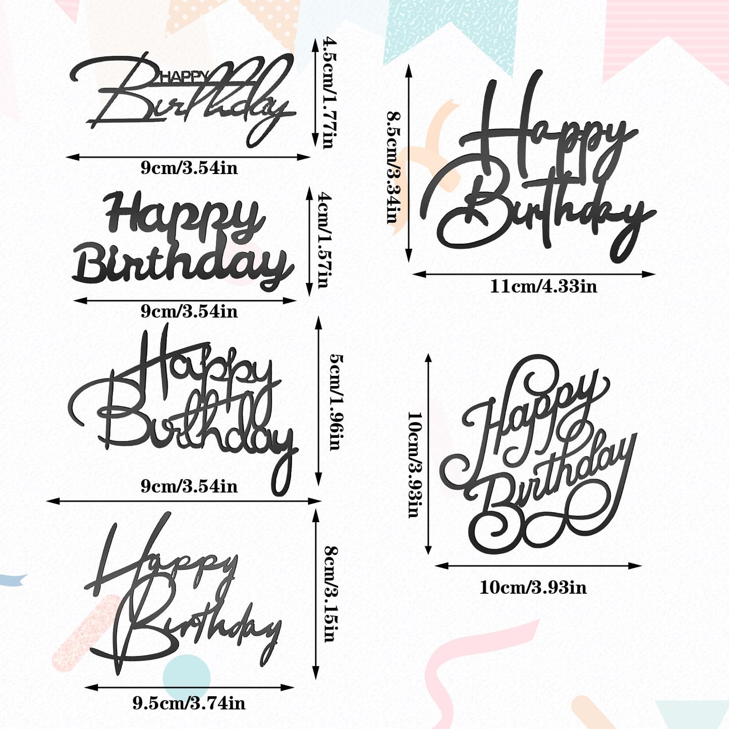 6 Pcs Happy Birthday Side Cake Toppers Black Mirror Side Cake Toppers Diy Acrylic Glitter Cake Inserts Celebration Birthday Part