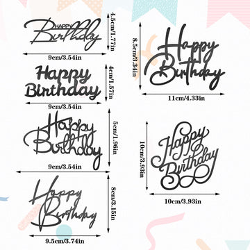 6 Pcs Happy Birthday Side Cake Toppers Black Mirror Side Cake Toppers Diy Acrylic Glitter Cake Inserts Celebration Birthday Part