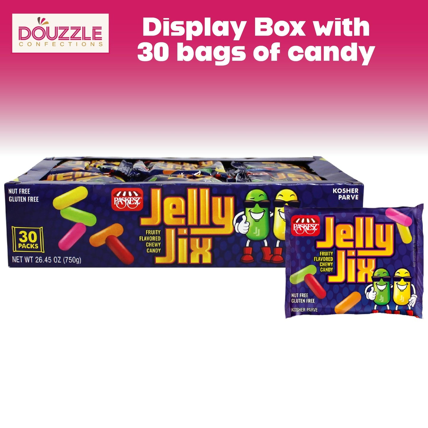 DOUzzle Back To School Jelly Jix Chewy Candies, Mini Packs (30 Count, 1 Pack) Individually Wrapped, Party Favor, Goodie Bag & Pi