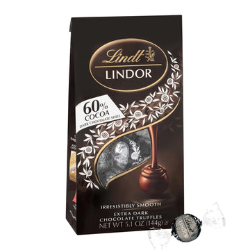 Lindt Lindor 60% Extra Dark Chocolate Candy Truffles, Dark Chocolate With Smooth, Melting Truffle Center, 5.1 Oz. Bag