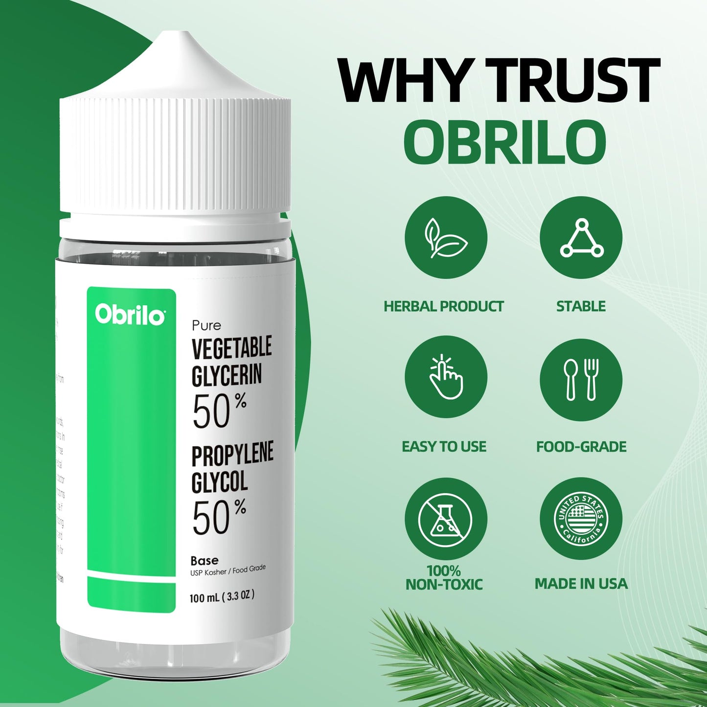 Obrilo 100 mL Vegetable Glycerin & Propylene Glycol 70/30 Blend, Pure USP Kosher, Food Grade for DIY Projects, 3.3 oz
