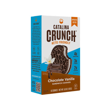 Catalina Crunch Chocolate Vanilla Keto Sandwich Cookies 6.8 Oz Box | Keto Snacks | Low Carb, Low Sugar | Vegan Cookies, Plant Ba