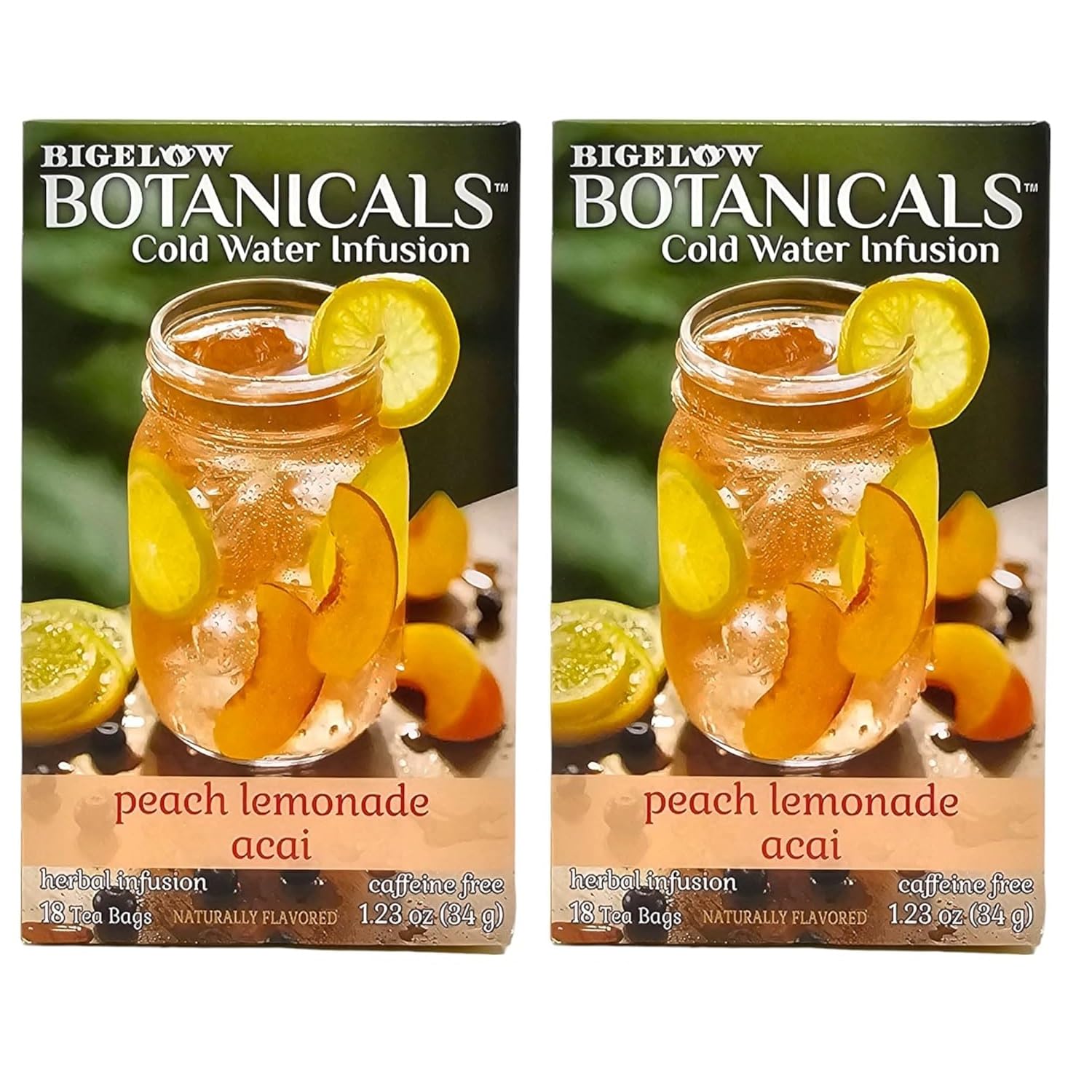 YCNO KOMBOFAN Cold Water Infusion Peach Lemonade Acai Tea Bags, Herbal, Caffeine Free, Pack of 2 (Total: 36 Count)