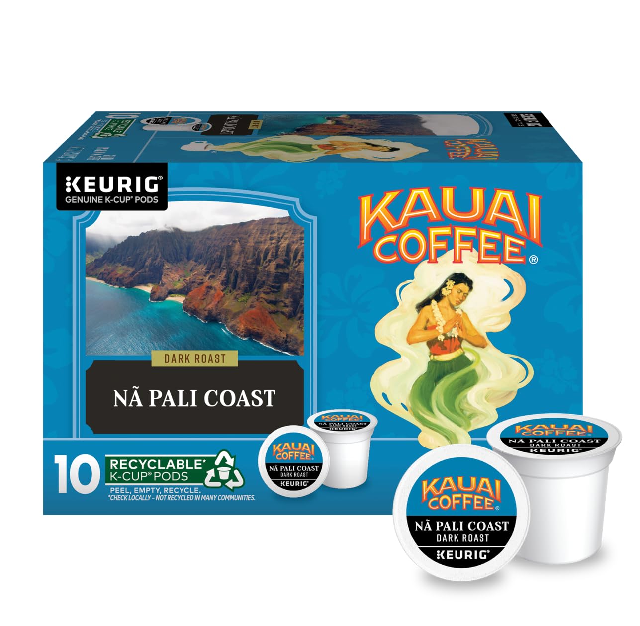 Kauai Coffee Na Pali Dark Roast Coffee Pods - Compatible with Keurig K-Cup malt-inspired, 10 Count (Pack of 6)