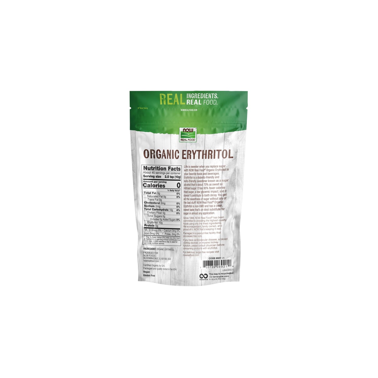 NOW Foods  Organic Erythritol  Pleasant Sweetner for Reduced-Calorie and Sugar-Free Recipes  Zero-Calorie  Low Glycemic Impact  1-Pound (Packaging May Vary)