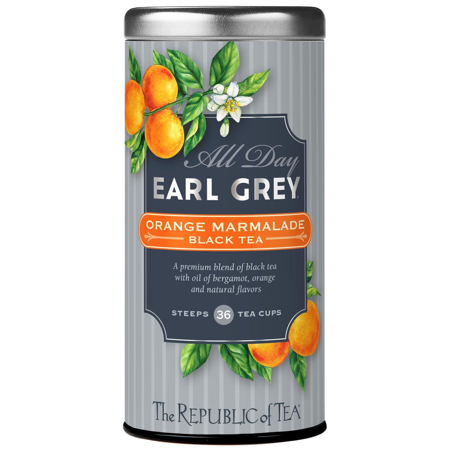 The Republic of Tea All Day Earl Grey Orange Marmalade Black Tea, Naturally Caffeinated, 36 Tea Bags