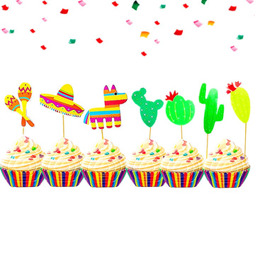 Jevenis 42 Pcs Fiesta Cupcake Toppers Fiesta Party Decoration Cactus Cake Decoration Llama Cupcake Toppers For Taco Bout A Baby