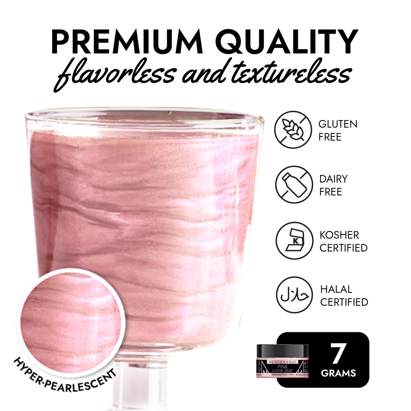 Mon  Gasque Pink Luster Dust Edible Glitter For Cocktails 7G - Premium Pink Halloween Cake Decorations - Vegan Pink Edible Glitt