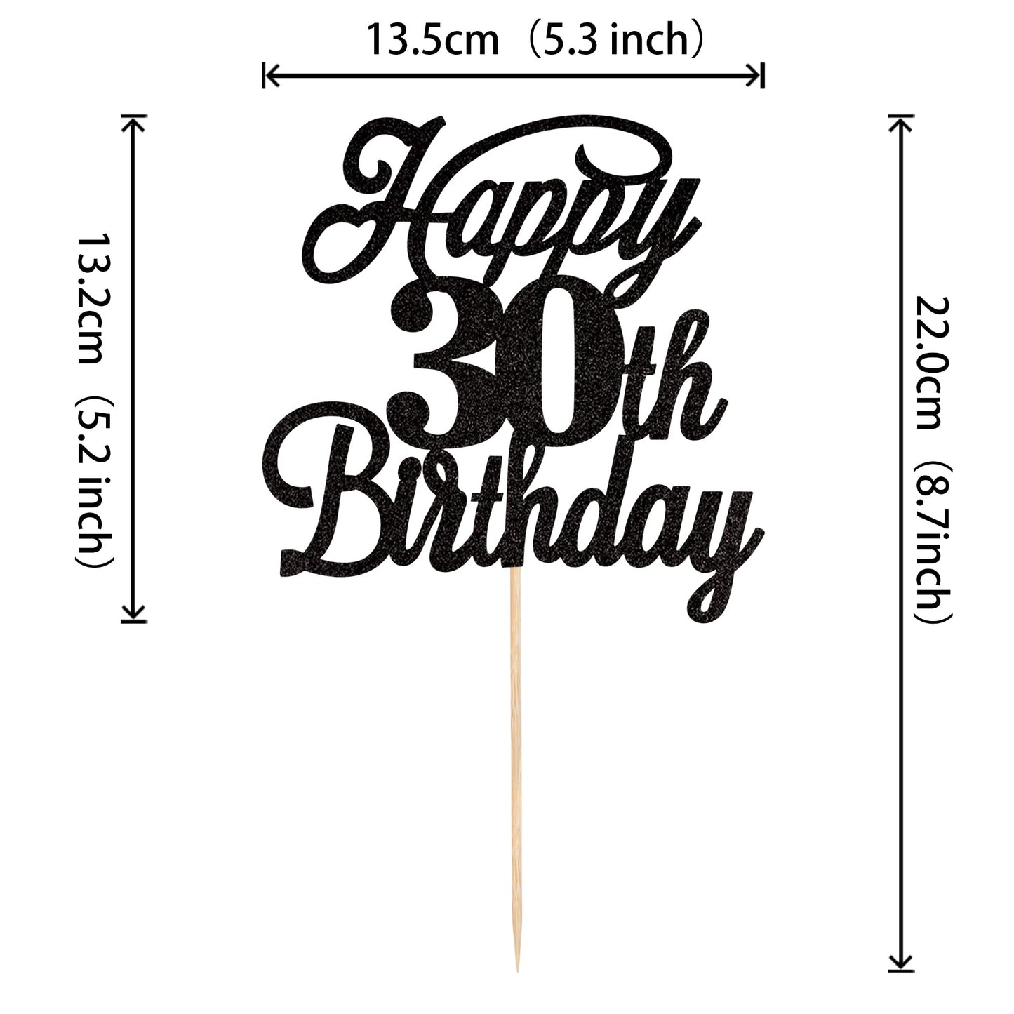 Rssta i Cake Topper Black Glitter 30th Birthday Decoration, Cheers to 30 Years, Model XM063-new-Black 30th