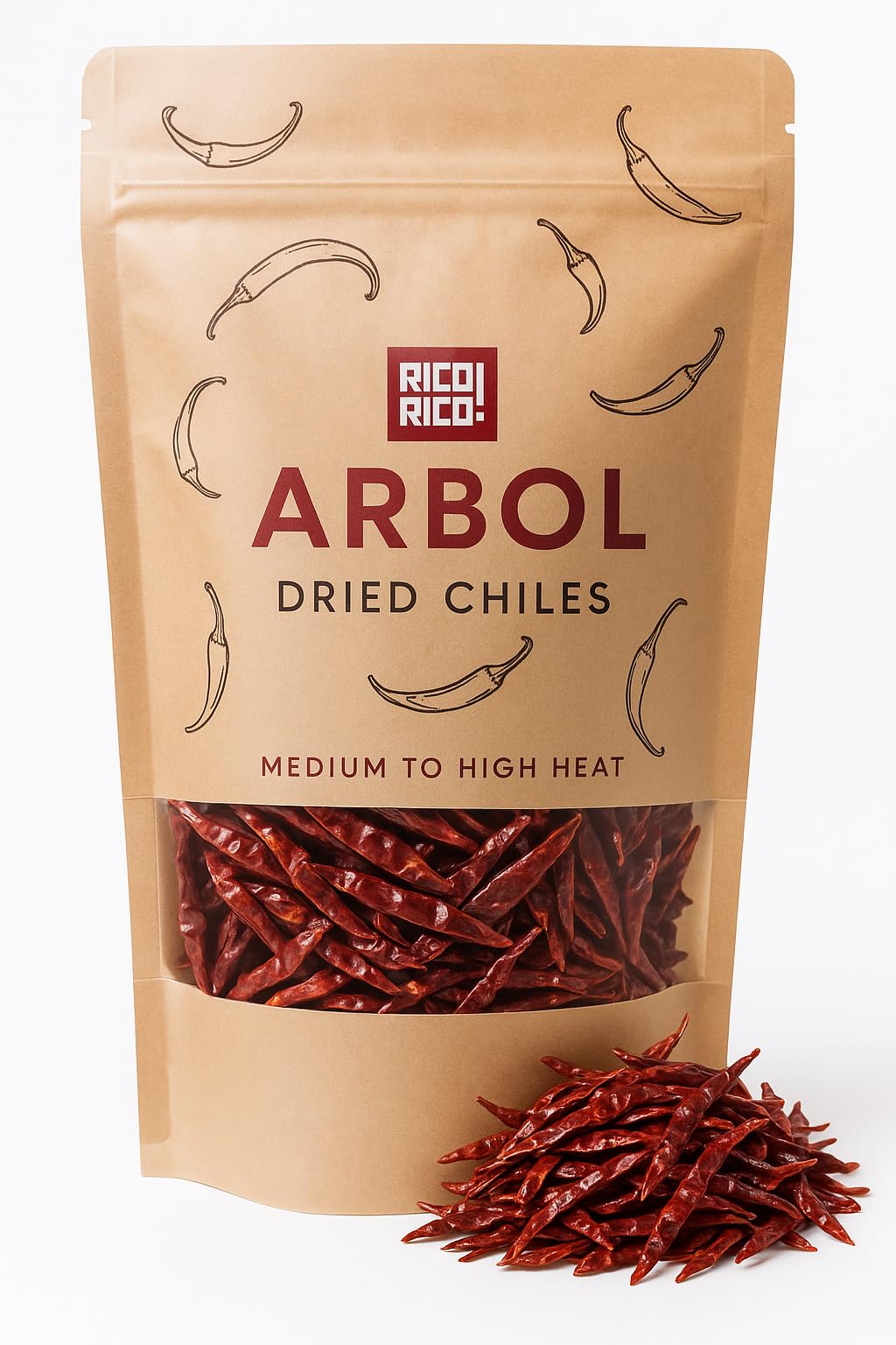 Rico Rico Chile De Arbol 4 Oz - Enhanced Dried Arbol Chili Peppers, Spicy Hot Heat For Mexican, Chinese & Thai Dishes, Resealable Bag