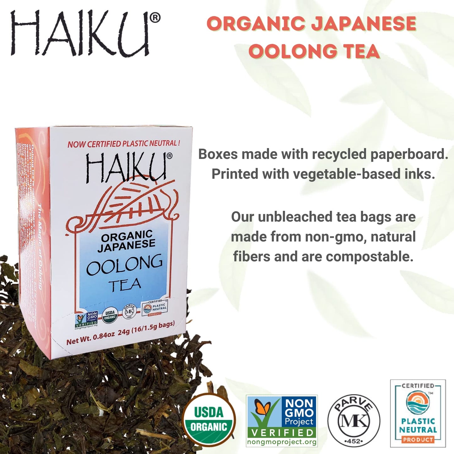 Haiku Organic Japanese Oolong Tea, Non-Gmo, Kosher, Usda Organic, 1 Box (16 Teabags)