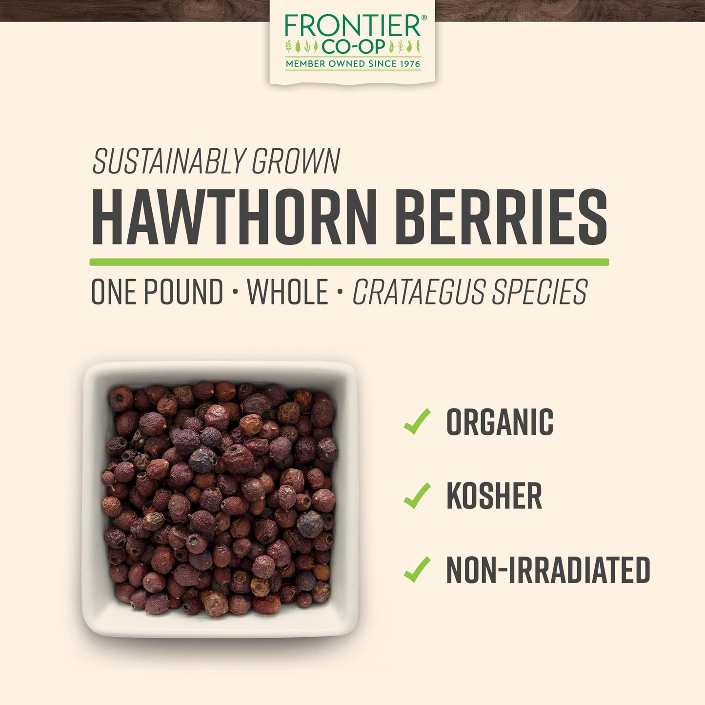 Frontier Co-op Organic Hawthorn Berries, 16 oz (1 Pound) - Dried Fruit
