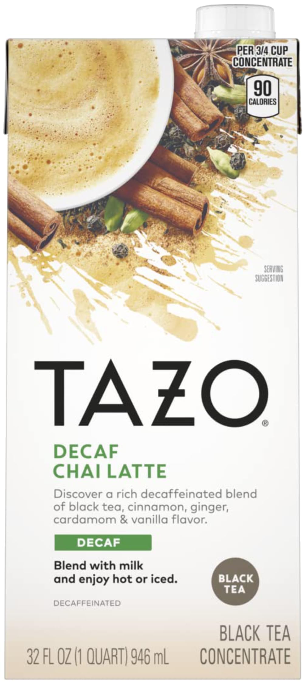 Tazo Decaffeinated Chai Latte Black Tea Concentrate (Pack Of 2), 32 Oz With Coasters