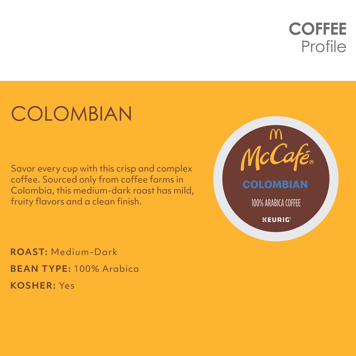 McCafe Colombian Single Serve Coffee K-Cup Pods, Medium Roast, 72 Count, Model 5000358116