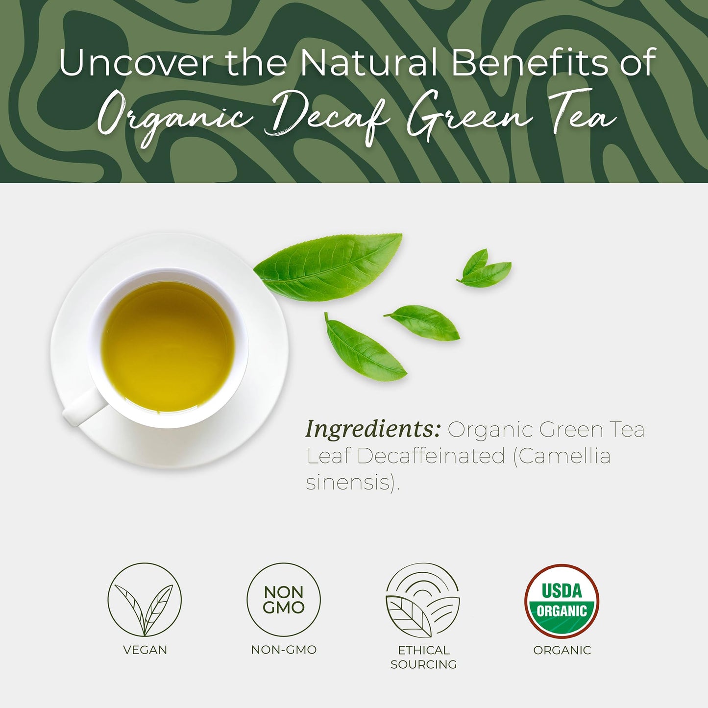 Starwest Botanicals Organic Decaf Green Tea - Decaffeinated Herbal Tea  Caffeine Free Tea with Antioxidant Properties  USDA Organic Green Tea Leaf  Non GMO - Bulk Pack  100 Tea Bags