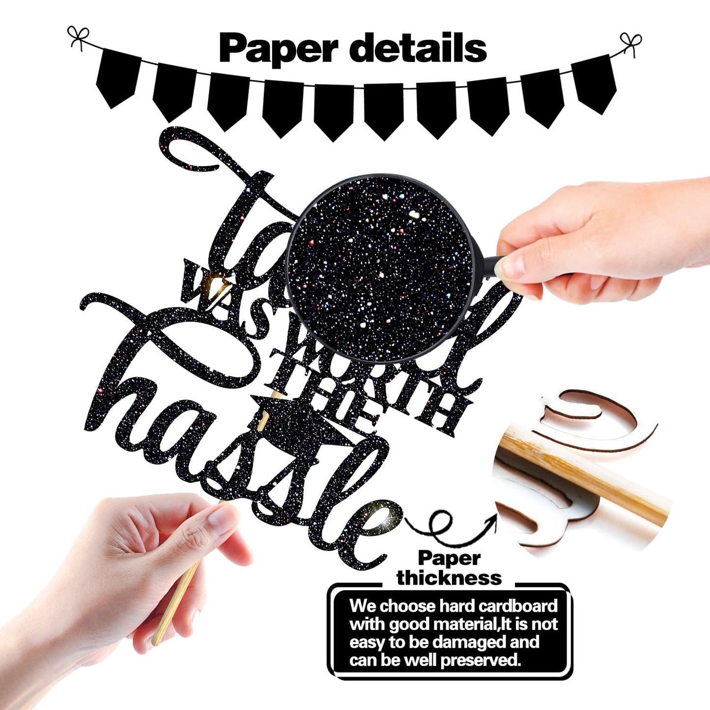 Hotmoon Graduation Cake Topper - The Tassel was Worth The Hassle - Black Cardstock Decoration for 2025 Grad Party