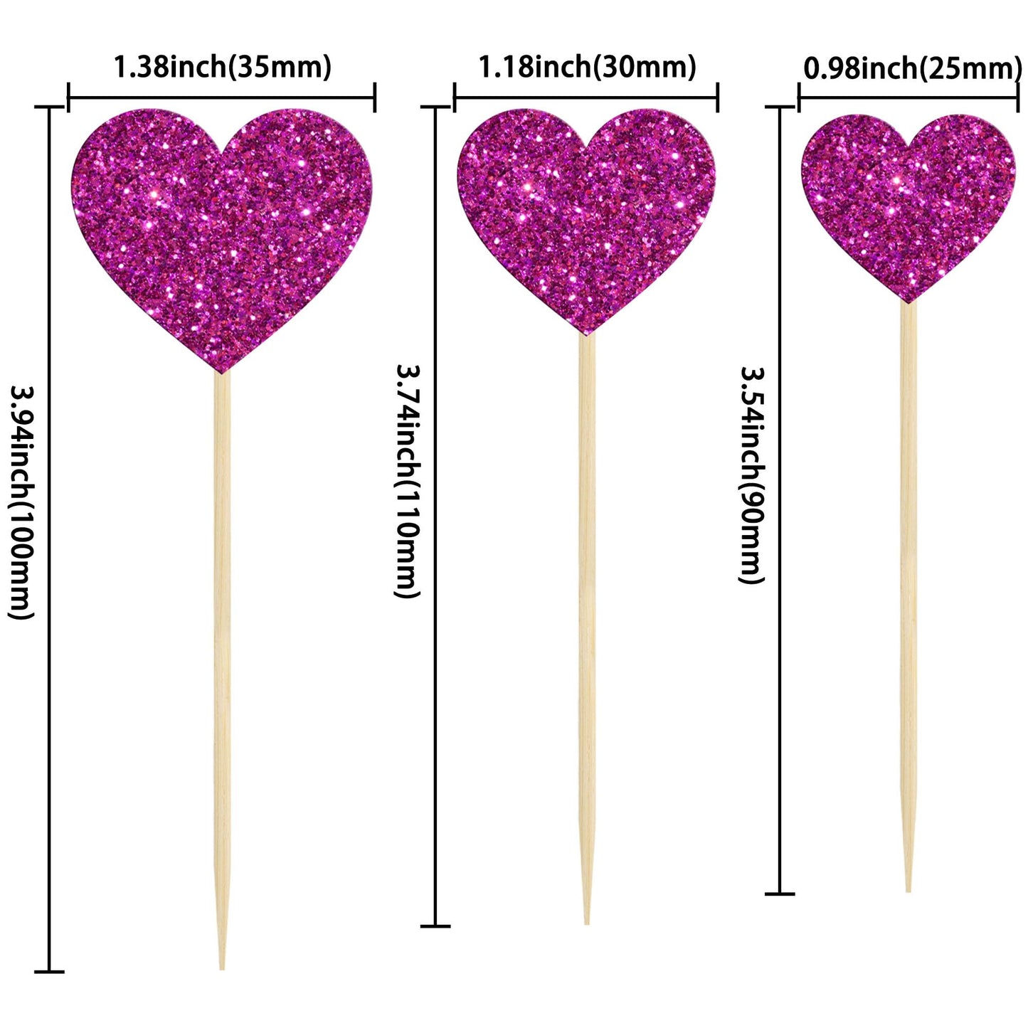 Gyufise Heart Cupcake Toppers, 30Pcs Glitter Picks for Valentines Day, Purple Cake Decorations