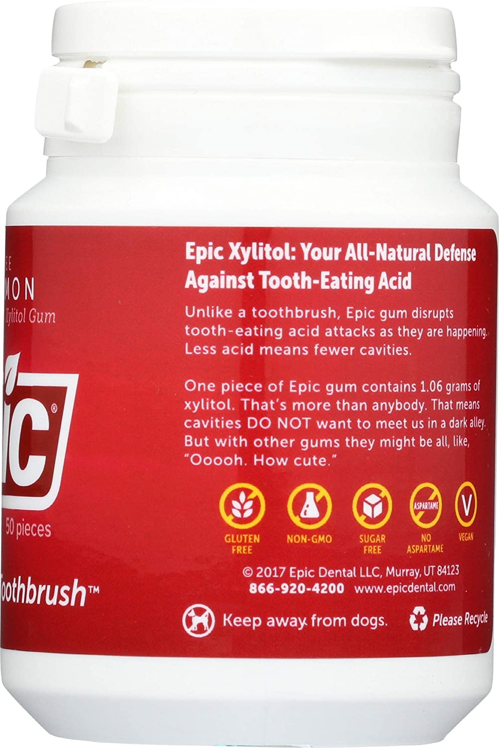 Epic Dental Cinnamon Gum Bottle, 50 Ct