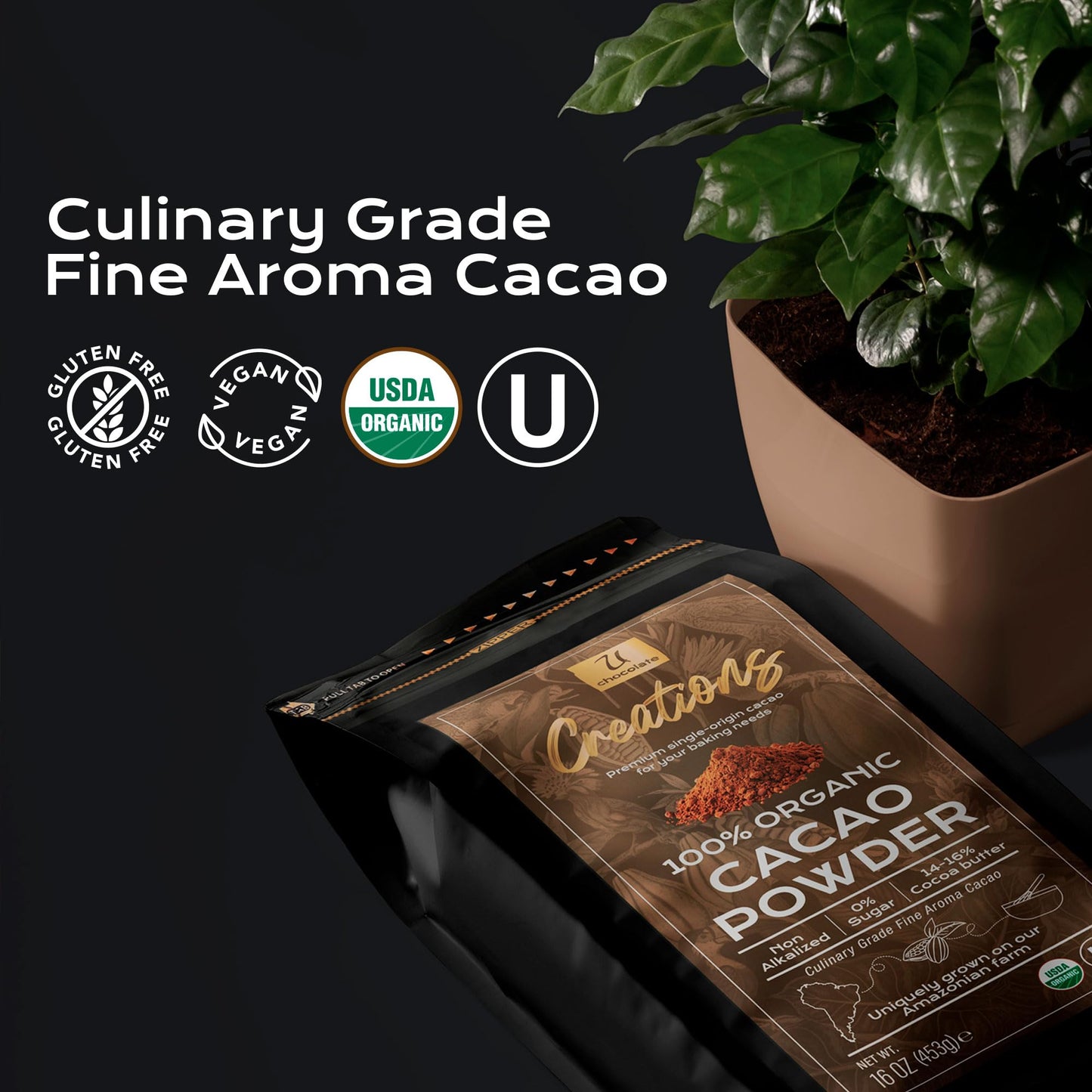 U Organic Cacao Powder - Natural - 1 Bag (16 oz)