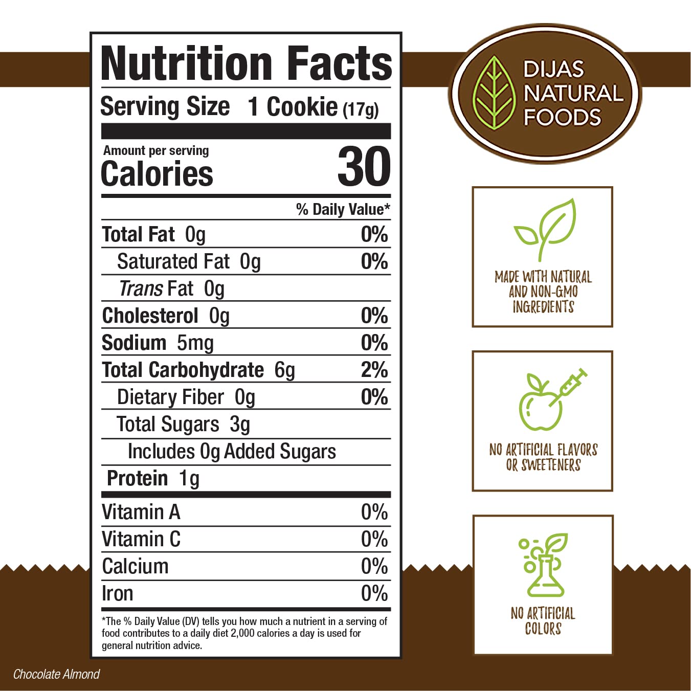 Dijas Natural Foods Crunchy Biscotti Cookie, Fat Free, All Natural, 5 Ounces, Chocolate Almond