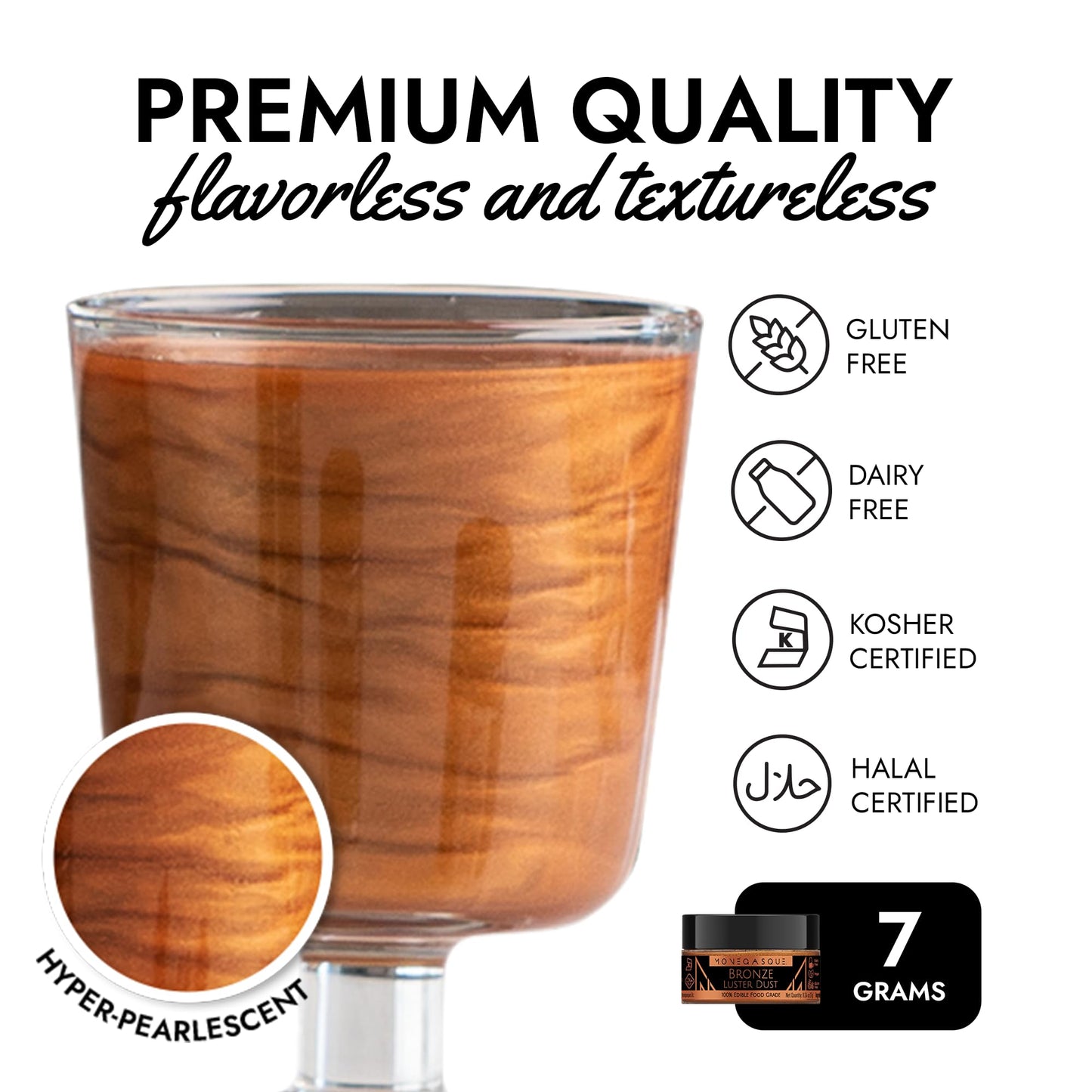 Mon  Gasque Bronze Rose Gold Luster Dust Edible Glitter For Cocktails 7G - Premium Rose Gold Edible Glitter - Halloween Drink Gl
