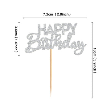 Ercadio 24 Pack Happy Birthday Cupcake Toppers Silver Glitter Assembled Birthday Cupcake Picks Birthday Cake Picks For Baby Show