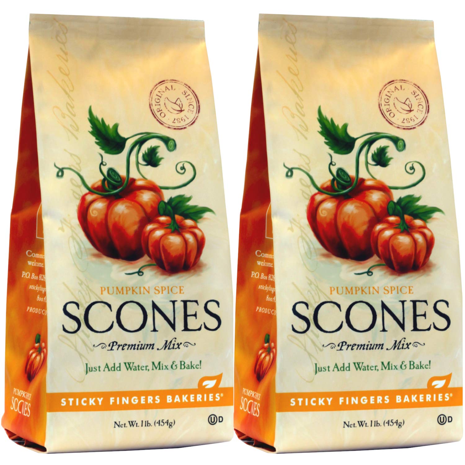 Sticky Fingers English Scone Mix, Pumpkin Spice, Just Add Water, 1 Pound (Pack of 2)