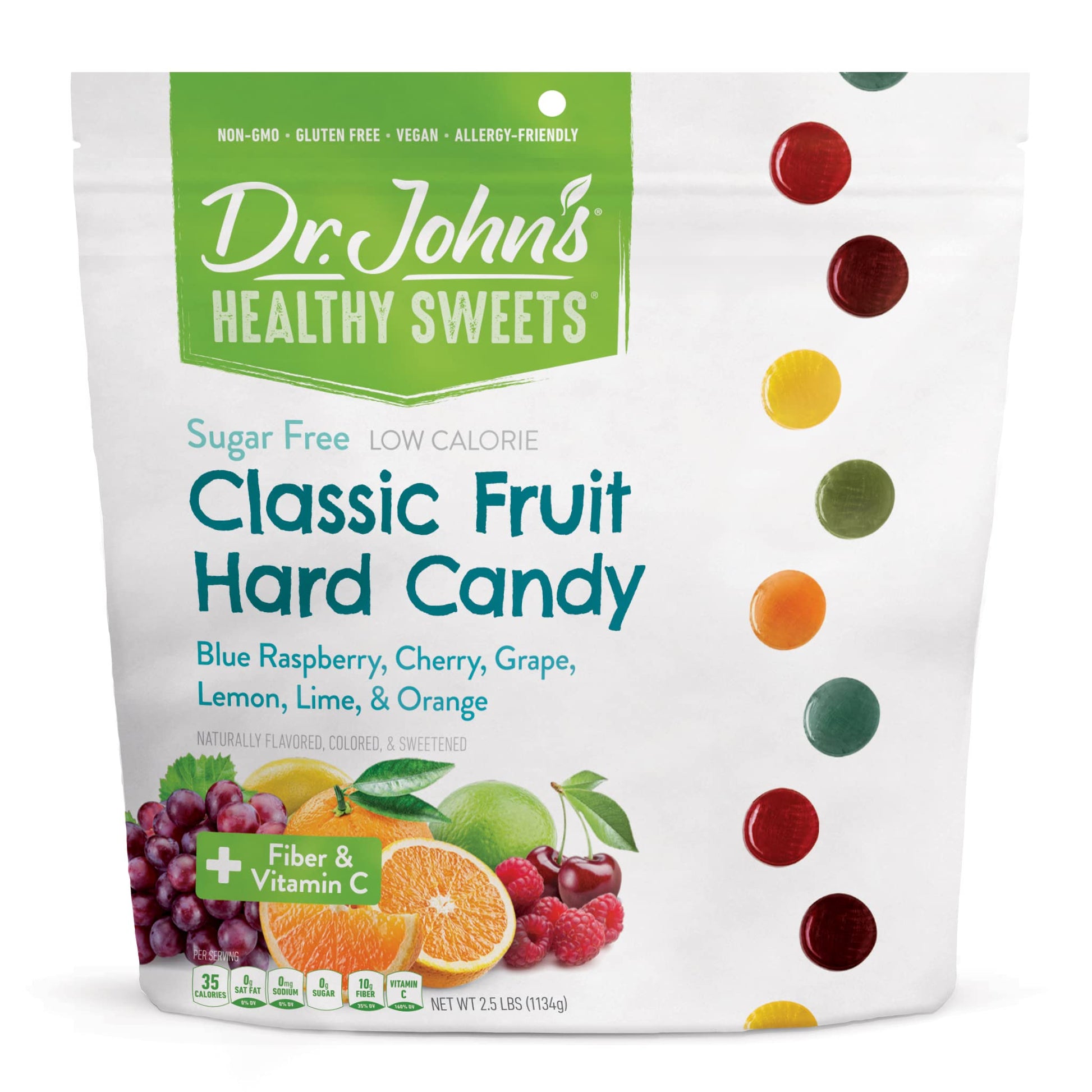 Dr. Johns Sugar Free Candy - Healthy Hard Candy, Keto Friendly, Vegan, Gluten Free, 2.5 LB, Classic Fruit Flavors, 252 Count