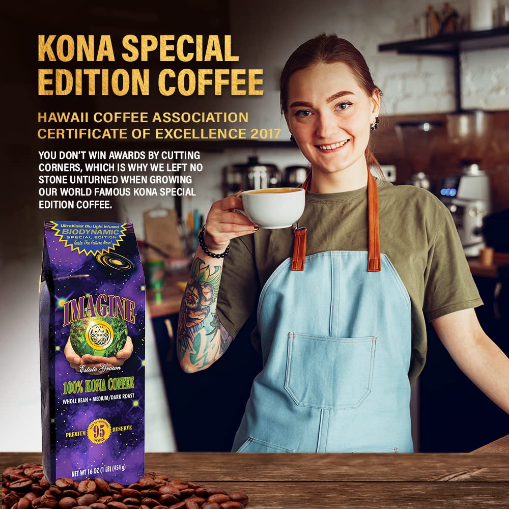 Imagine Kona Ultraviolet Blu Light Infused Biodynamic Special Edition | Organic Whole Coffee Beans | Made From Premium Hawaiian