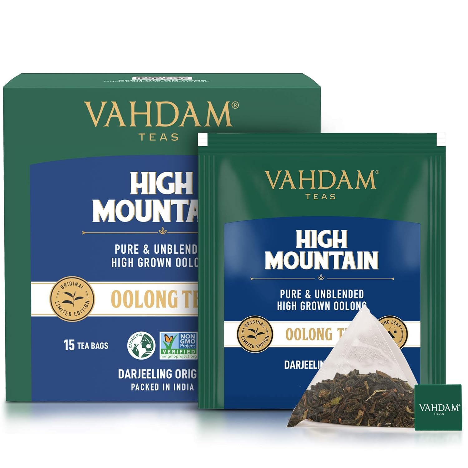 VAHDAM, High Mountain Oolong Tea Bags (15 Count) Non-GMO, Gluten-Free | Naturally High Grown Oolong Tea Leaves - Light & Floral 