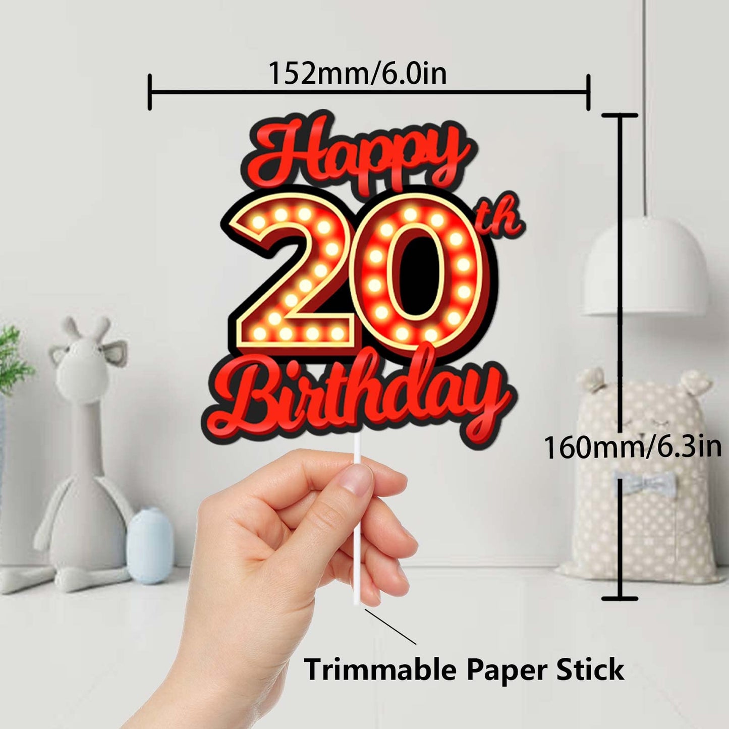Happy 20Th Birthday Cake Topper Fluorescent Flashing Night Out Hen Movie Nightclub Theme Decor Supplies Woman Man Happy Birthday