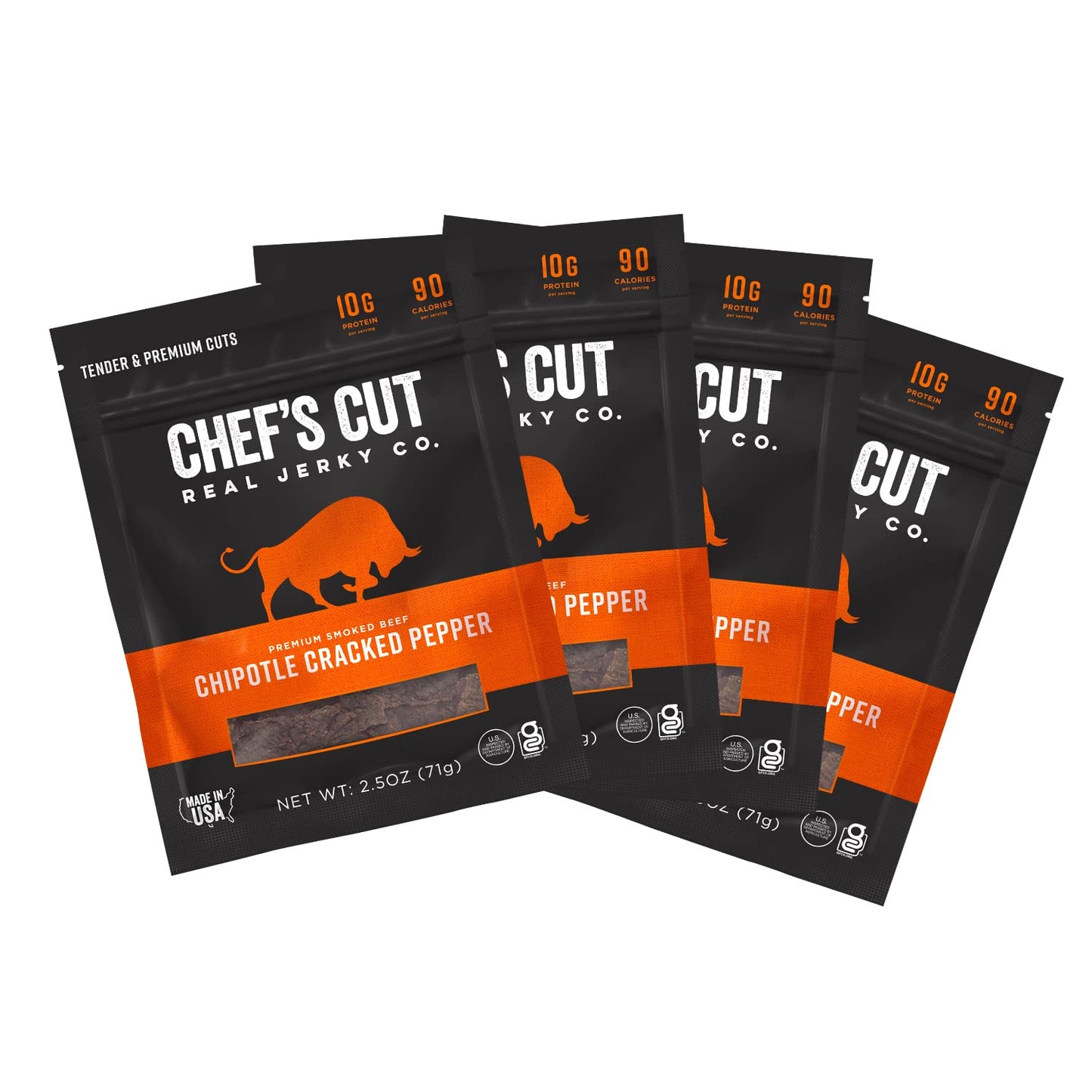 Chefs Cut Real Jerky Steak Jerky, Chipotle Cracked Pepper, 2.5 Ounce (Pack of 4)