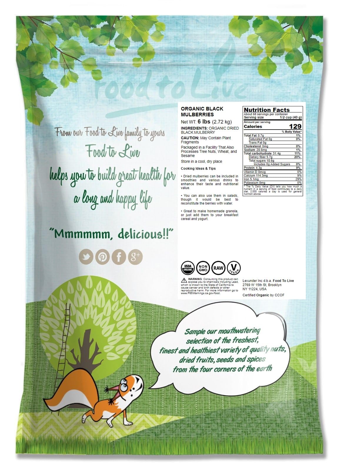 Food to Live Organic Dried Black Mulberries, 6 Pounds - Non-GMO, Raw Fruit, Unsulfured, Unsweetened, Vegan, Mulberry in Bulk. Gr