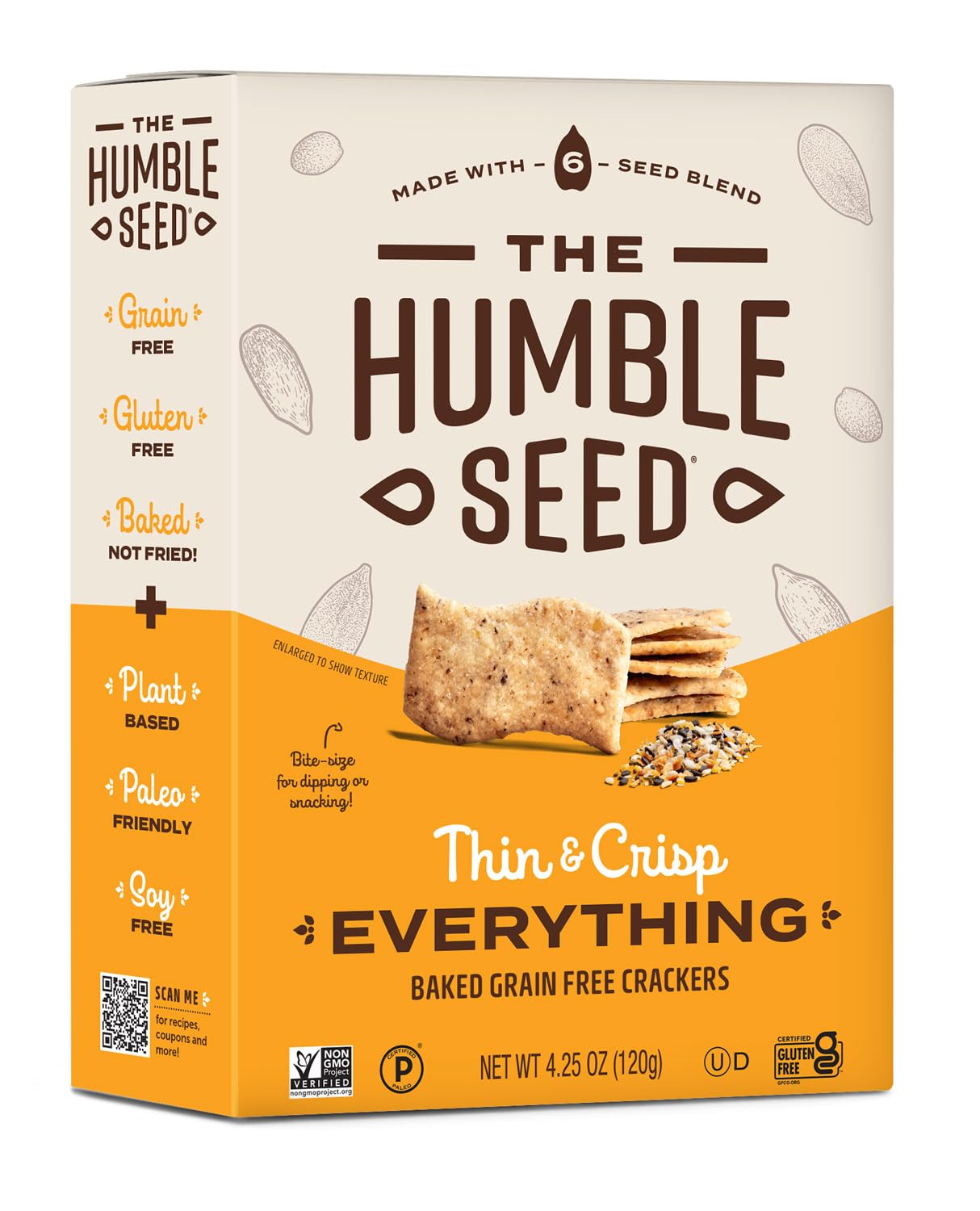 The Humble Seed Grain Free Crackers, Everything, Plant-Based, Kosher, Paleo Friendly, Gluten Free & Non-GMO, 4.25 Ounce (Pack of