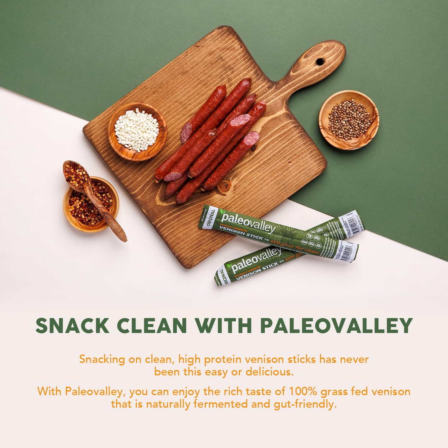 Paleovalley Venison Sticks – 10 Pack – Keto-Friendly, High Protein, Low-Calorie, Gluten-Free Meat Snack
