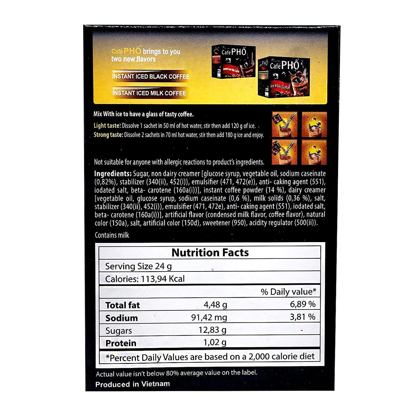 Cafe Pho Vietnamese 3In1 Instant Coffee Mix, Iced Milk Coffee, Cafe Sua Da, Single Serve Coffee Packets, Box Of 9 Sachets, Pack