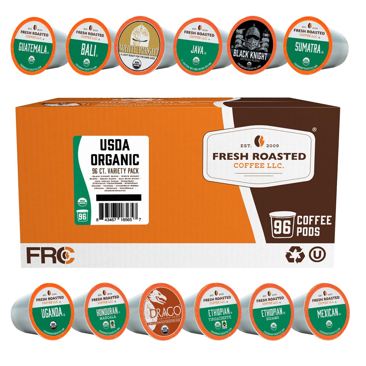Fresh Roasted Coffee USDA Organic Variety Pack, 96 K Cup Pods, Perfect for K Cup Brewers