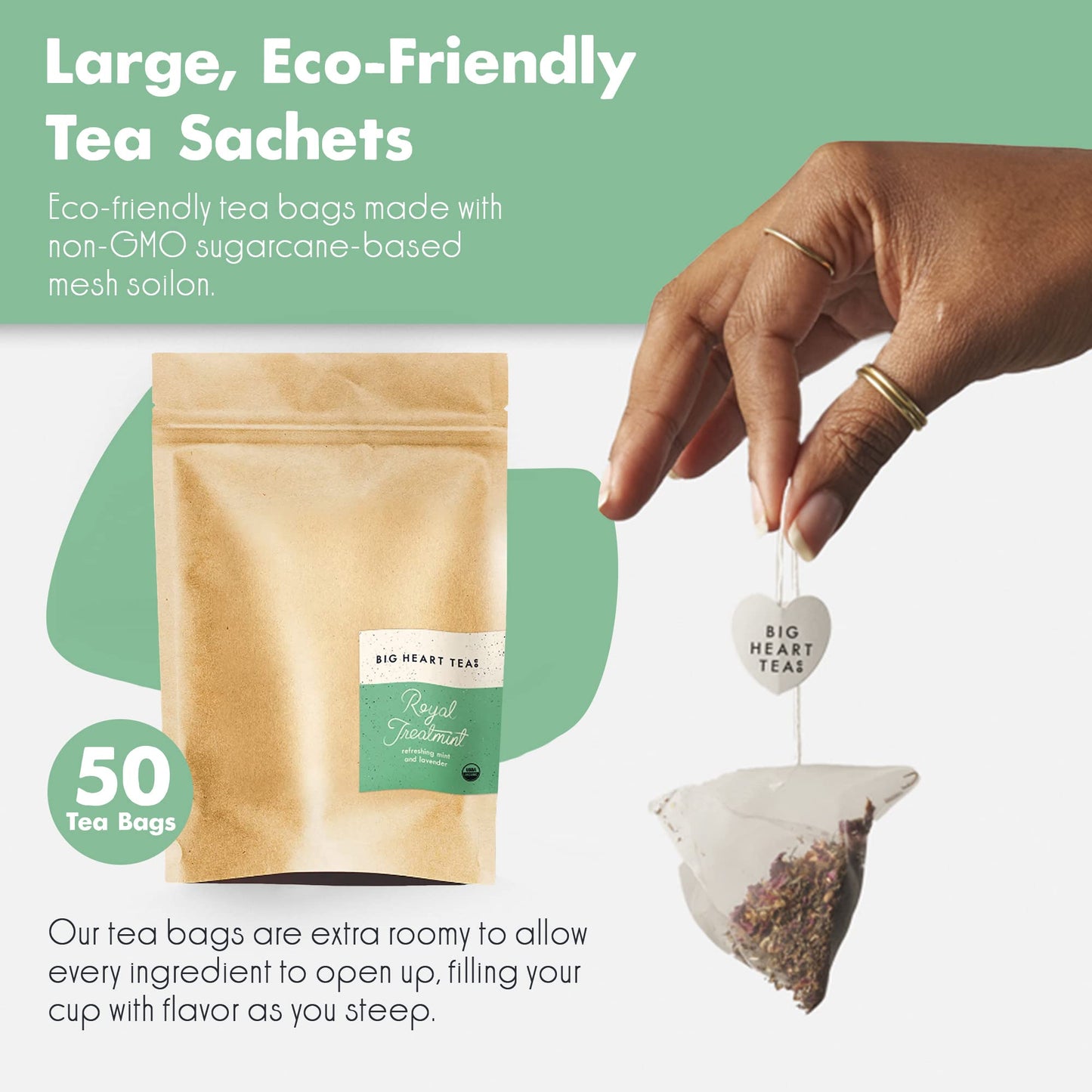 Big Heart Tea Co. Royal Treatmint Lavender Mint Tea Bags - Organic Herbal Decaf - 50 Pack - Zero Plastic Sachets