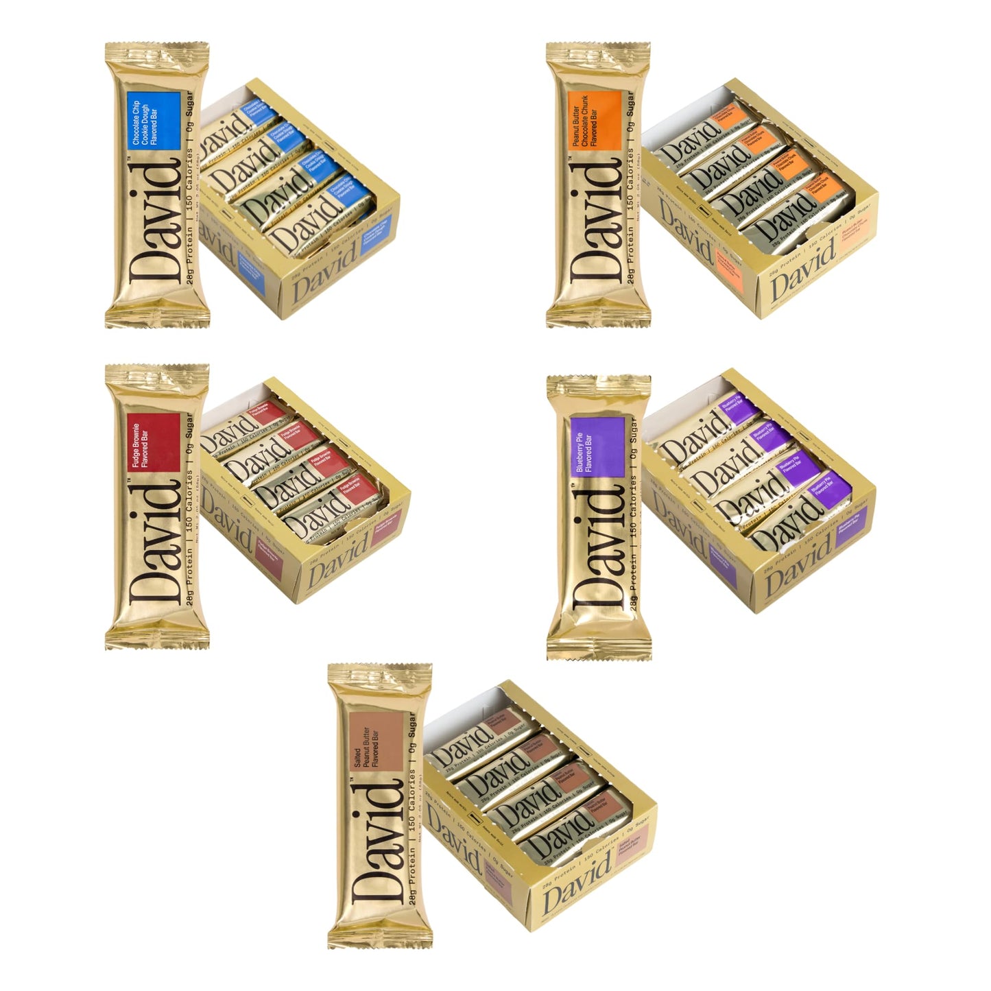David Protein Bar  David Favorites  60 Protein Bars | 28g of Protein | 150 Calories | 0g of Sugar - High Protein  Low Carb  Gluten Free Protein Bar  Pack of 60