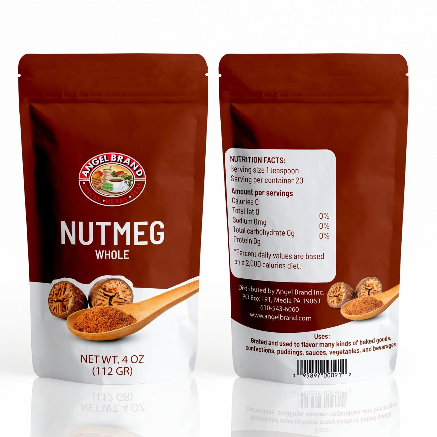 Angel Brand Whole Nutmeg Spice – Premium Nutmeg for Baking, Cooking, and Desserts, 4 oz Pouch