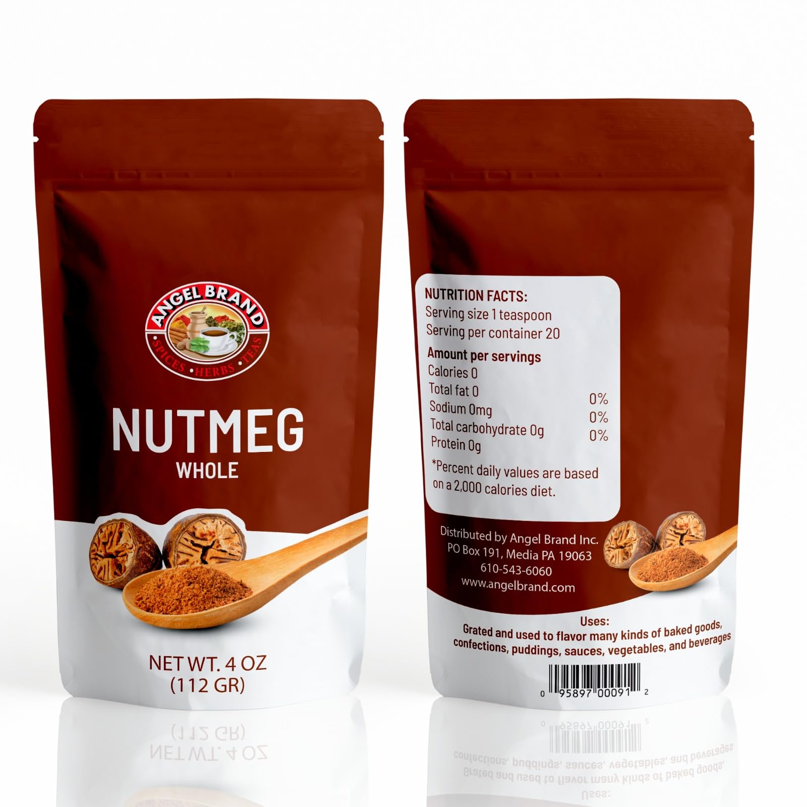 Angel Brand Whole Nutmeg Spice – Premium Nutmeg for Baking, Cooking, and Desserts, 4 oz Pouch